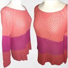 Jones Ny M/ L/large Pink Coral Open Knit Sweater Crochet Color Block