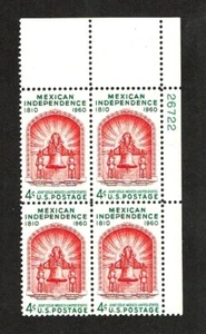 1960 U.S. Commemorative 4c MEXICAN INDEPENDENCE Plt#Blk Sc#1157  M/NH/OG GEM - Picture 1 of 1