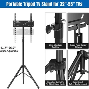 Portable Tripod TV Stand 32''-55'' TVs w/ Swivel & Tilt Mount Metal LCD Screen - Picture 1 of 10