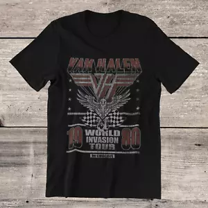 VAN HALEN 1980 World Invasion Tour T-Shirt Rock Band on Ring Spun Cotton Tee - Picture 1 of 5