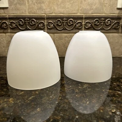 (2) GLASS FROSTED WHITE BELL SHAPED HANGING PENDANT LIGHT SHADES - Image 1 of 4