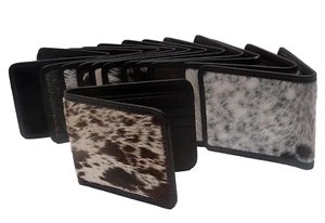 Cow hide Real Hair ON Leather Men Bifold Purse Card Holder 12 Pieces Wallet-6 - Picture 1 of 6
