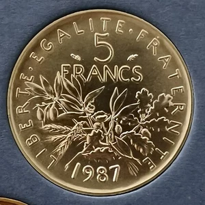 5 FRANCS SEMEUSE 1987 BU BRILLANT UNIVERSEL FRANCE / UNC ISSUE DU COFFRET - Imagen 1 de 2