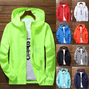 Men Thin Lightweight Windbreaker Waterproof Rain Jacket Hooded Breathable Coat S - Picture 1 of 22