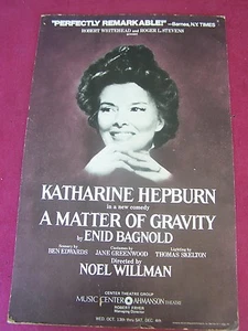 ,"A MATTER OF GRAVITY!" 1976 Window card-LA Music Center-KATHARINE HEPBURN, - Picture 1 of 1