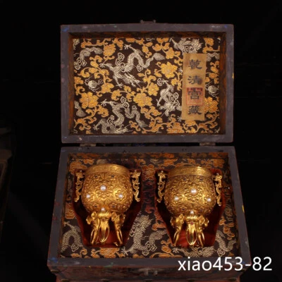 Taza de gemas con incrustaciones de cobre puro corte dinastía Qing antigua China de 11,6" Foto 1 de 4