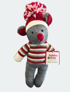 Holiday Time Dan Dee Christmas Mouse Plush Sock Monkey Type Stuffed Animal/Toy - Picture 1 of 16