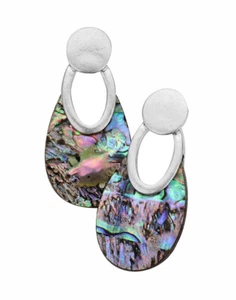 Orecchini conchiglia finta indossati tono argento ovale palo posteriore cerchio moderno minimal 1 3/4" - Foto 1 di 2