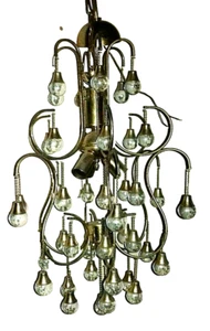 BELLISSIMO LAMPADARIO STILE SCIOLARI ANNI 70 RARE GOLD CHANDELIER LUSTRE - Picture 1 of 2