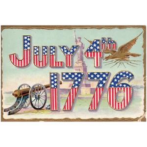 July 4th 1776 Statue of Liberty Bald Eagle & Cannon Vintage Patriotic Postcard - Picture 1 of 2