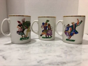 Favolina Poland Polka Folk Dance Gold Rimmed Stoneware Coffee Mug Cup Set Of 3 - Picture 1 of 7