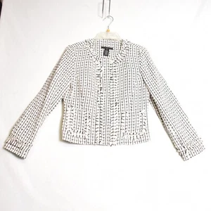 APOSTROPHE Women’s Tweed Blazer Jacket Knit Preppy Fringe Petite Size 6 - Picture 1 of 6