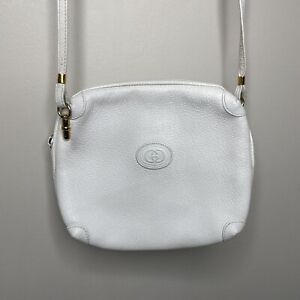 GUCCI White Leather Crossbody Bag Womens Small GG Logo Gold Tone Hardware Italy