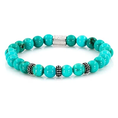 Perlenarmband Grüner Türkis Perlen Beads Bracelet 925 Sterling Silber Zirkon - Bild 1 von 4