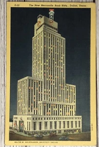 Mercantile National Bank Building at Night The Merc Dallas Texas Postcard - Picture 1 of 2