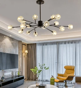 18-Lights Sputnik Crystal Shade Chandelier Glass Pendant Ceiling Light w/ Blubs - Picture 1 of 12