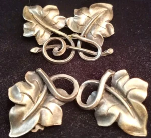 Unsigned Designer Antique Art Deco Nouveau Brooch Pin Clip On Earrings Set Rare - Picture 1 of 13