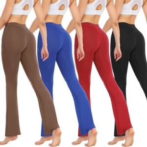 Women High Waist Flare Trousers Wide Leg Bootcut Leggings Yoga Pants Fitness - Picture 1 of 26