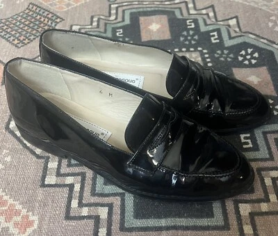 Andre Assous Classic Loafers Shoes Black Patent Leather 6 - Image 1 of 4