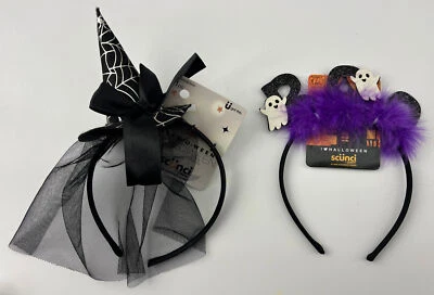 Diadema Scunci Halloween Cosplay Bruja Sombrero Boo Fantasma Negro Encaje Lote de (2) Foto 1 de 4
