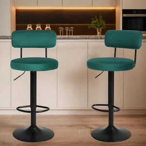 2Set Swivel Velvet Bar Stools 24.5"-30.5"Counter Height Dining Bar Chairs Green - Picture 1 of 9