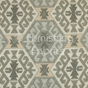 Aztec Traditional Medallion Kilim Pattern Grey Beige Colour Upholstery Fabric - Picture 1 of 5