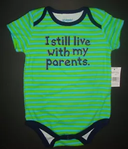 INFANT BOYS "I STILL LIVE WITH MY PARENTS" CREEPER SIZES 0/3 & 6/9 MONTHS - Picture 1 of 2