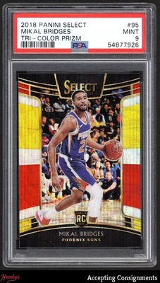 2018-19 Select Prizm Tri Color Mikal Bridges RC ROOKIE CONCOURSE SUNS PSA 9 MINT - Image 1 of 2