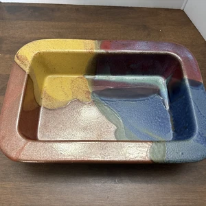 Kunstkeramik rechteckige Schale Tablett signiert S davy glasiert erdige Farben 12" x 8" x 2,5" - Bild 1 von 9