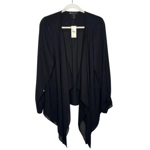 Lane Bryant geraffte Langarm vorne offen drapiert Wasserfall Cardigan schwarz 14/16 - Bild 1 von 8