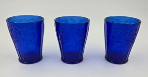 3 seltene Vintage Anchor Hocking BLAU Mayfair offene Rose Saft Becher Vertiefung Glas - Bild 1 von 4