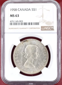 1958 Canada Silver Dollar NGC MS 63 Uncirculated - Picture 1 of 4