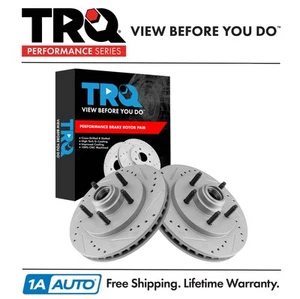 TRQ Performance Brake Rotor Drilled Slotted G-Coated Front Pair for Ford - Picture 1 of 7