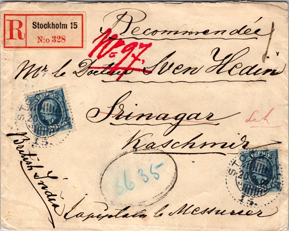 1902 Стокгольм Швеция Обложка для Известного Исследователя Свена Хедин Кашмир Индия от отца - Изображение 1 из 2