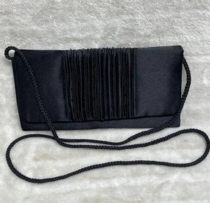 Womens Beaded Black Satin Fabric Evening Purse Clutch Crossbody/Shoulder Bag - Picture 1 of 13