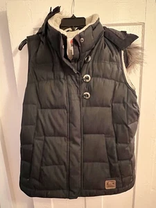 SOREL Grey Sherpa Lined Down Vest Women's Large Removable Faux Fur Hood LG EUC - Picture 1 of 9