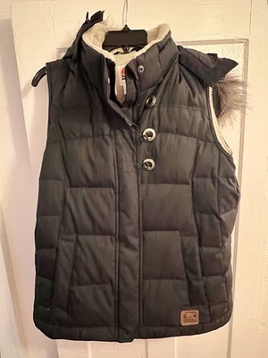 SOREL Grey Sherpa Lined Down Vest Women's Large Removable Faux Fur Hood LG EUC - Image 1 of 4