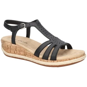 Easy Street Womens Dorinda Black Wedge Sandals 9.5 Extra Wide (E+, WW) BHFO 2714 - Picture 1 of 3