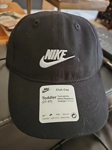 Nike Swoosh Black Embroidered Logo Adjustable Strapback Hat Cap Child Size 2T-4T - Picture 1 of 2