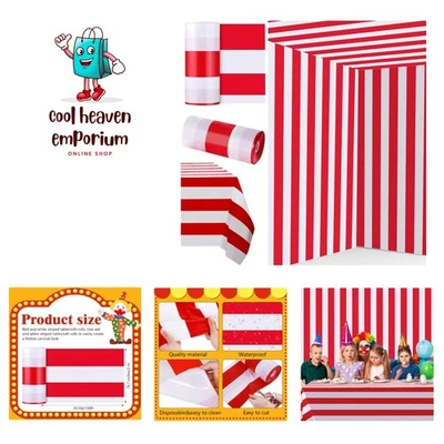Toalha de mesa listrada 78,7 pol x 100 pés rolo plástico carnaval circo tenda festa T... - Imagem 1 de 4