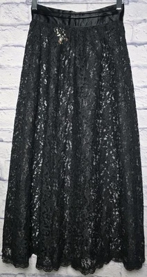 Vtg Gunne Sax Black Lace Midi Satin Waist Skirt Whimsygoth Victorian Sz 7 W 25" - Image 1 of 4