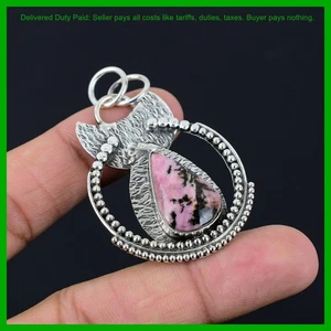 Thanks Giving Day Sale Birne Natur Rhodonit 925 Silber Schwestern Geschenk Anhänger - Bild 1 von 6