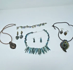 Lot statement necklaces earrings bracelet hand blown glass murano style turquois - Picture 1 of 6