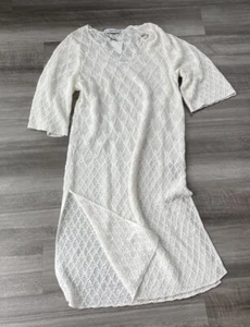 ZARA Open Knit Ivory Cover Up Maxi Dress Size S NWT Side Split Oversized Beachy - Picture 1 of 4