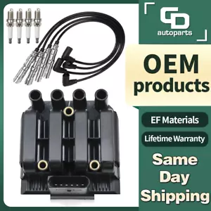 UF484 Ignition Coil + 4 Spark Plug + Wires for VW Jetta Beetle Golf Clasico 2.0L - Picture 1 of 9