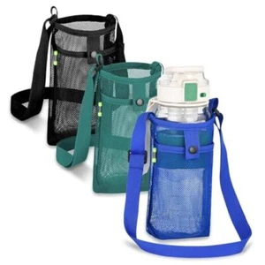 3Pcs Water Bottle Holder with Strap, Mesh Water Bottle Bag Black/Blue/Green - Picture 1 of 8
