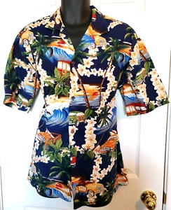 Vintage Winnie Fashion Men XL Navy Blue Surfing Car Floral Print Hawaiian Shirts - Picture 1 of 5