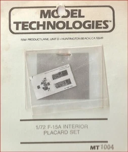 Model Technologies F-15A Interior Placard Set for 1/72 Scale Model Kit - Picture 1 of 1