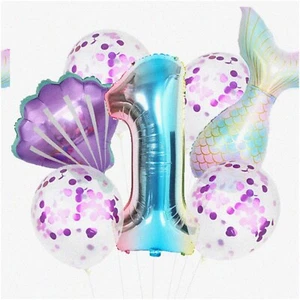Mermaid Magic Party Pack - 7pcs Number Balloons & Decorations for Girls' 1st, 2n - Picture 1 of 7