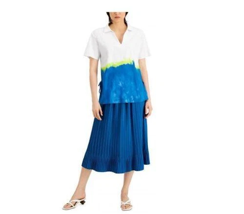 Alfani Womens Pleated Elastic Waist Midi Skirt Blue Size XL - Image 1 of 1